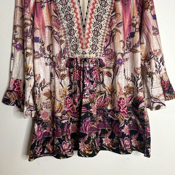 Farmers Market by One World Printed Knit Velvet Bib Bell Sleeve Top size XL - Picture 4 of 12